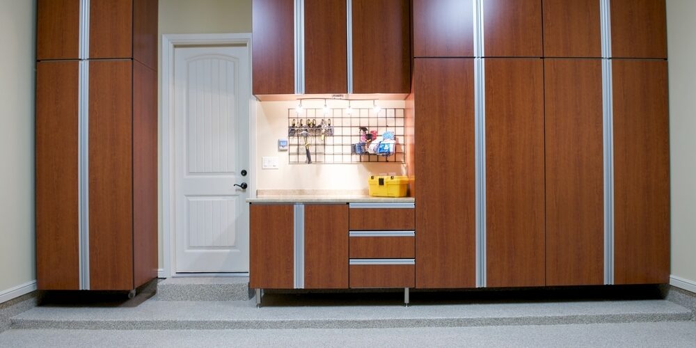 An extremely organized garage Cabinets
